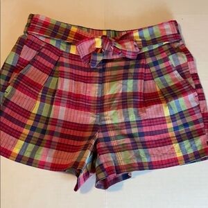 J Crew multi colored plaid shorts with tie